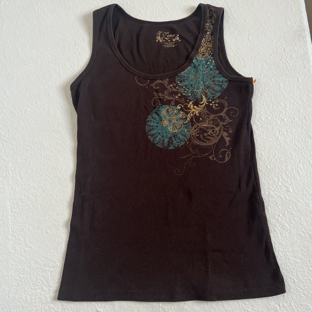 Vintage Brown studded graphic tank top
